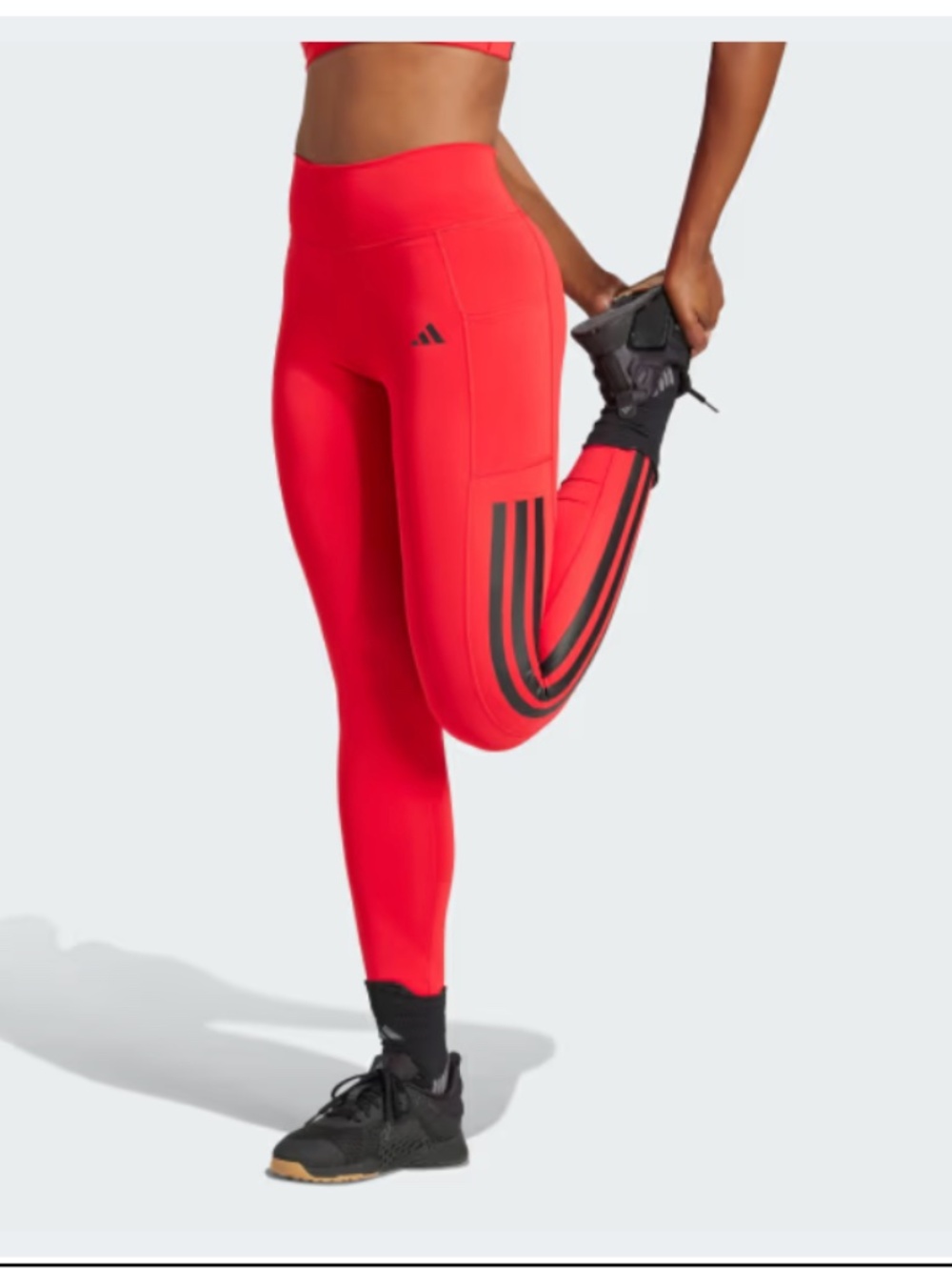 Adidas Optime 3-Stripes High-Rise Full Length Leggings Size Small Red